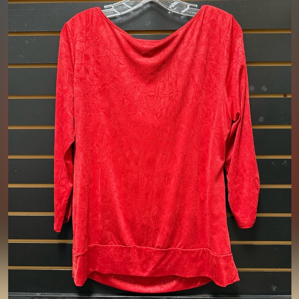 AGB Red Drape Neck Embellished Top Ruched Sleeve Size L - Picture 4 of 4